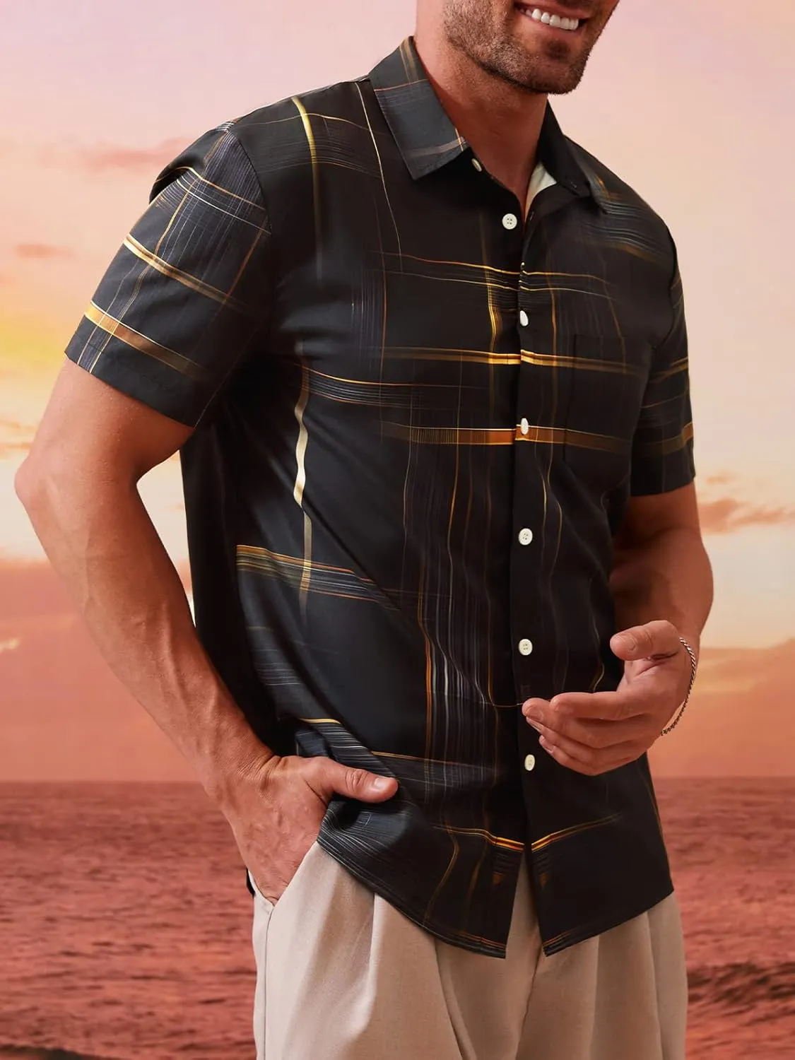 Hardaddy Men's Hawaiian Shirt Short Sleeves Printed Button Down Summer Beach Casual Shirts