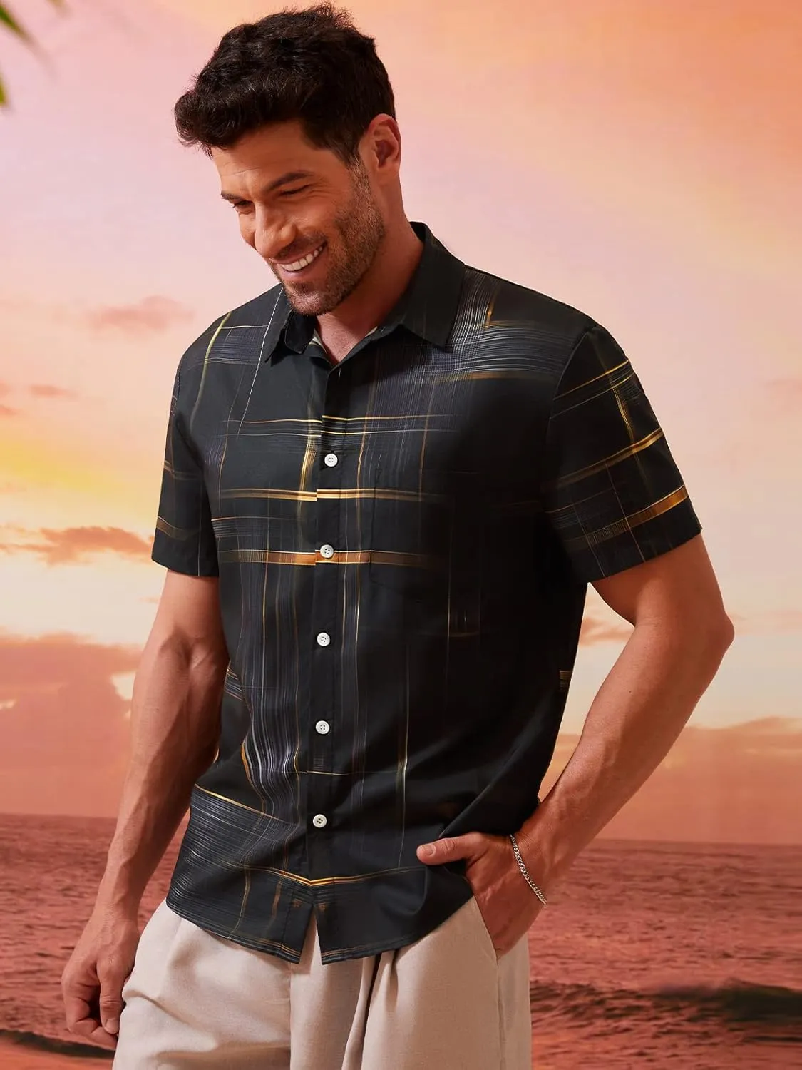 Hardaddy Men's Hawaiian Shirt Short Sleeves Printed Button Down Summer Beach Casual Shirts