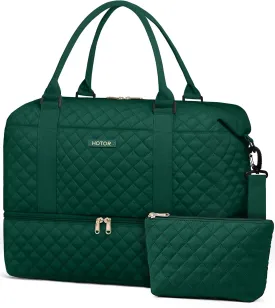 HOTOR Travel Duffel Bag - Weekender Bags for Women, Carry On Overnight Bag with Shoe Compartment, with Toiletry Bag for Travel Essentials and Travel Accessories, Dark Green, 13.4"??17.3"??7.9"
