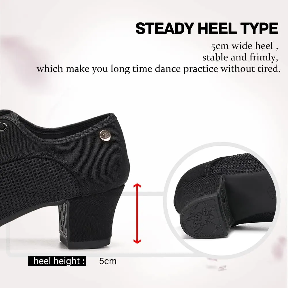 JUODVMP Women's Ballroom Dance Shoes Closed-Toe 2 inch Heel Split-Sole Salsa Professional Practice Shoes Low Heel Dance Shoes