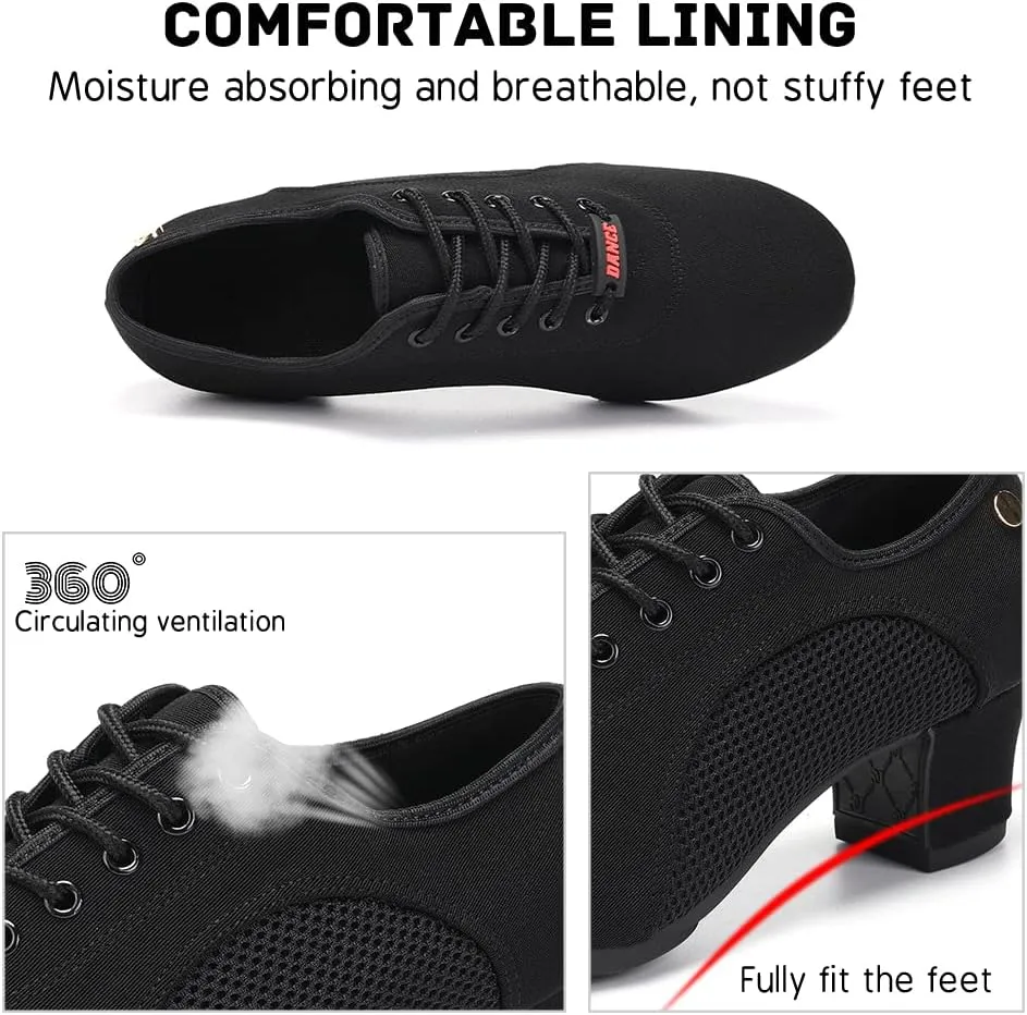 JUODVMP Women's Ballroom Dance Shoes Closed-Toe 2 inch Heel Split-Sole Salsa Professional Practice Shoes Low Heel Dance Shoes