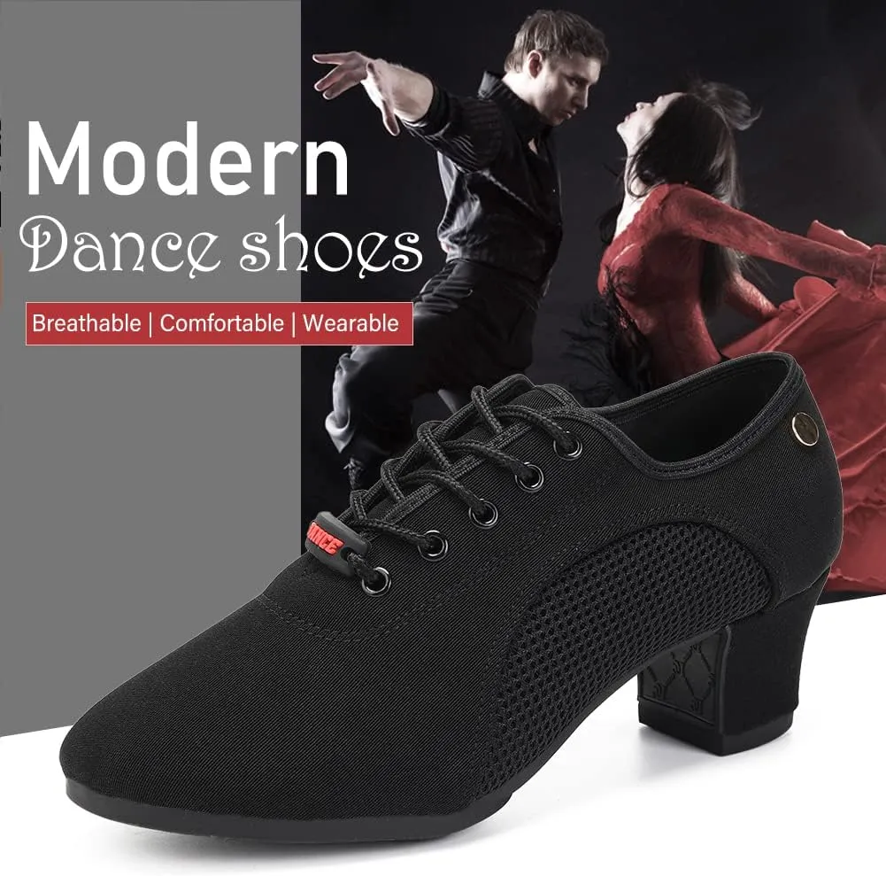 JUODVMP Women's Ballroom Dance Shoes Closed-Toe 2 inch Heel Split-Sole Salsa Professional Practice Shoes Low Heel Dance Shoes