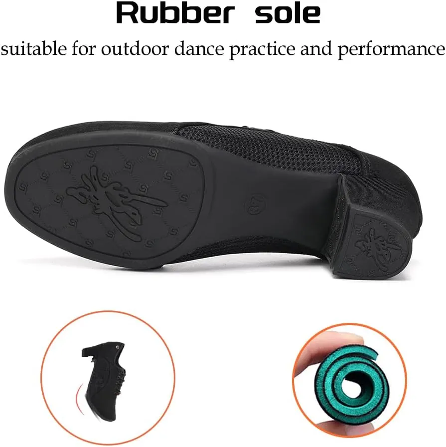 JUODVMP Women's Ballroom Dance Shoes Closed-Toe 2 inch Heel Split-Sole Salsa Professional Practice Shoes Low Heel Dance Shoes