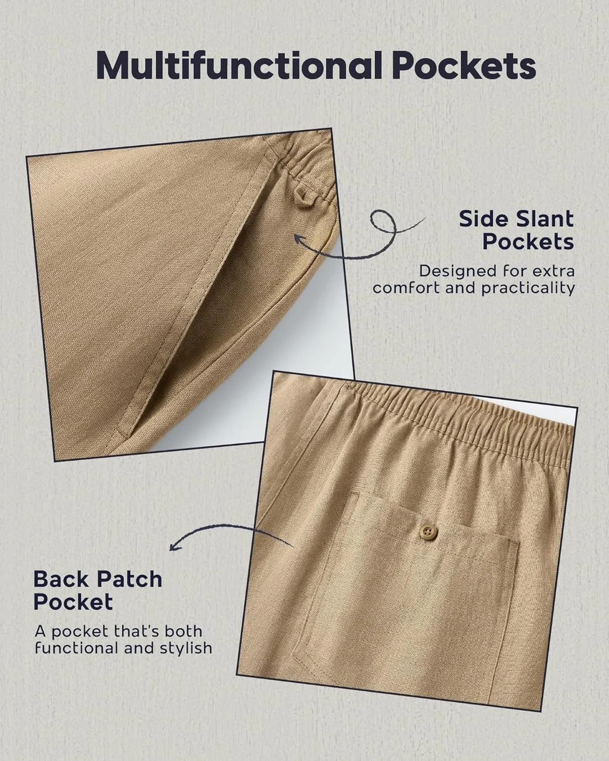 maamgic Mens Casual Linen Shorts 5/7 Inch Elastic Waist Drawstring Summer 2 in 1 Beach Shorts with Pockets