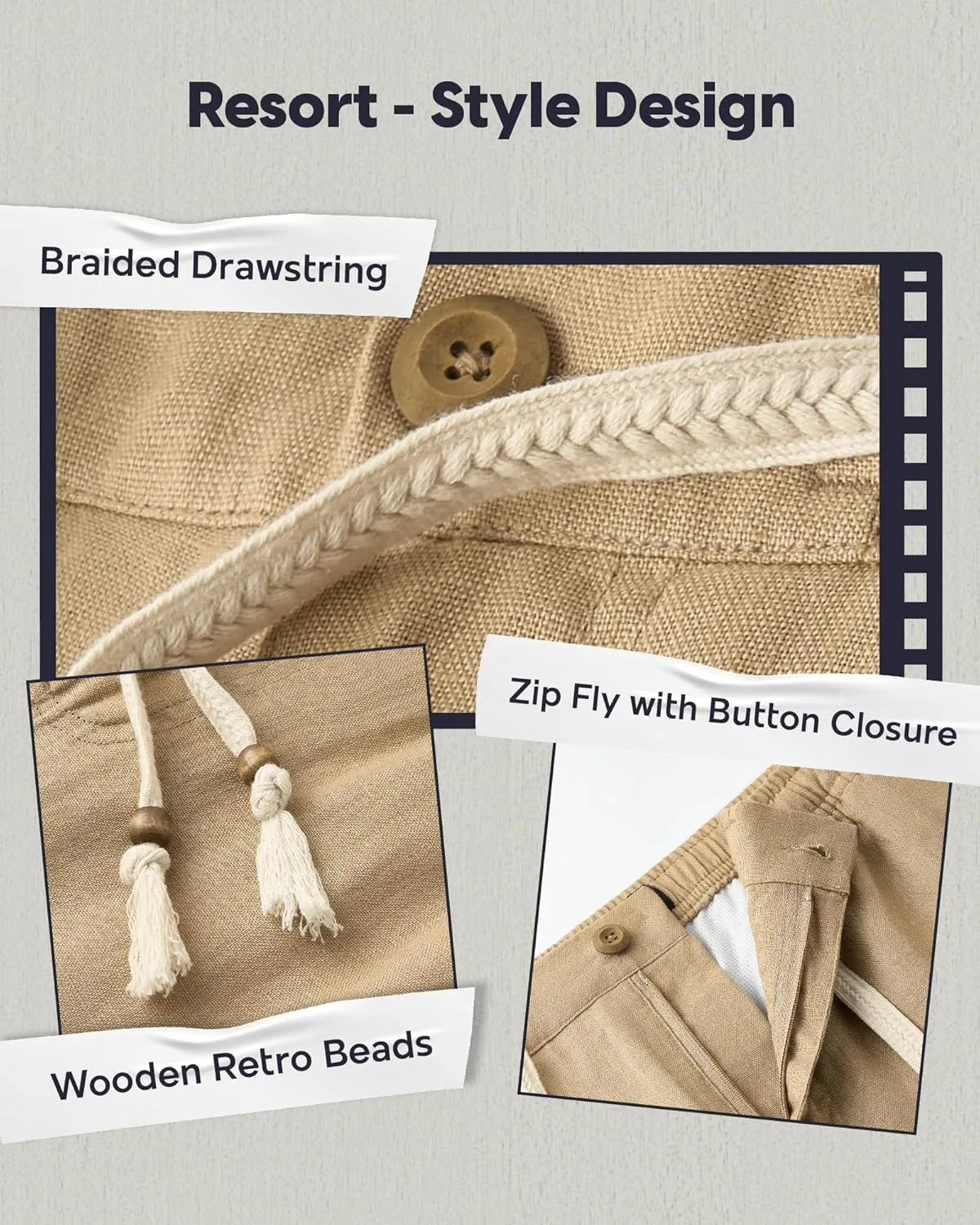 maamgic Mens Casual Linen Shorts 5/7 Inch Elastic Waist Drawstring Summer 2 in 1 Beach Shorts with Pockets