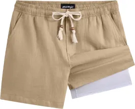 maamgic Mens Casual Linen Shorts 5/7 Inch Elastic Waist Drawstring Summer 2 in 1 Beach Shorts with Pockets