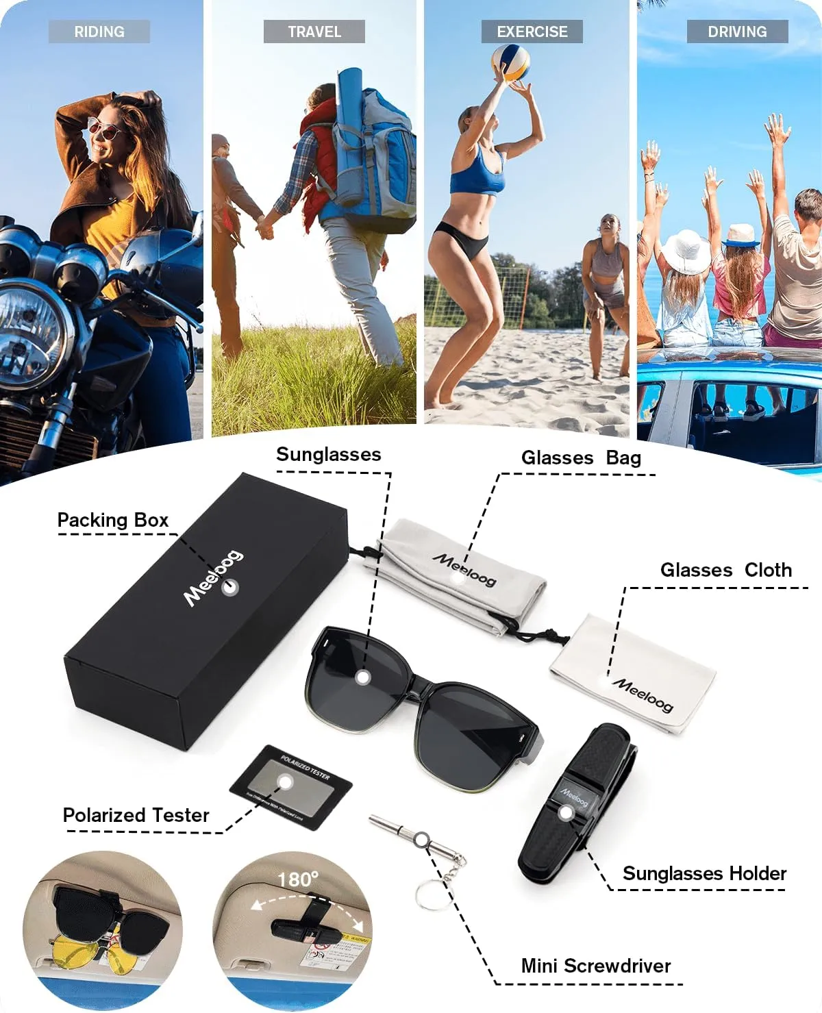 Meeloog Large Polarized Fit Over Glasses Sunglasses For Women Men, Oversized Trendy Square Shades For Driving Riding MST0110