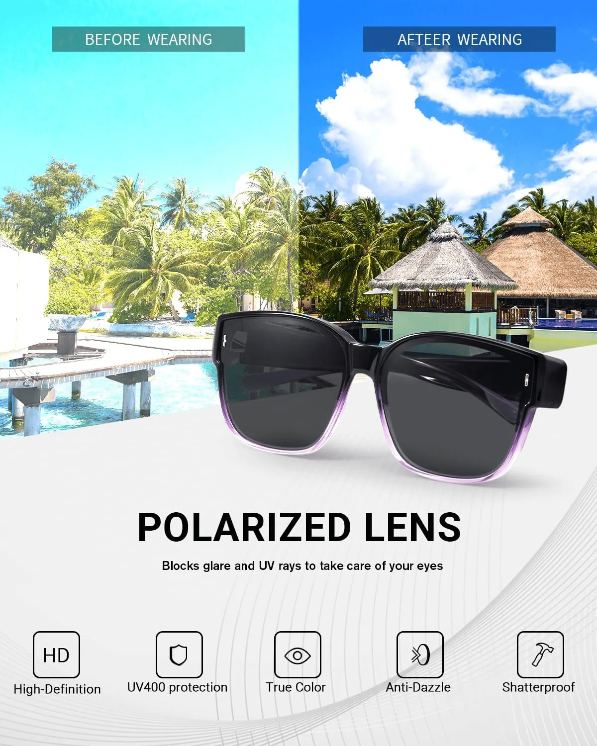 Meeloog Large Polarized Fit Over Glasses Sunglasses For Women Men, Oversized Trendy Square Shades For Driving Riding MST0110