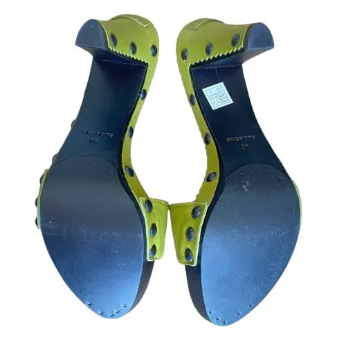 NEW YVES SAINT LAURENT Lola 75 Green Leather, Studded, Wooden Slides, Size 40