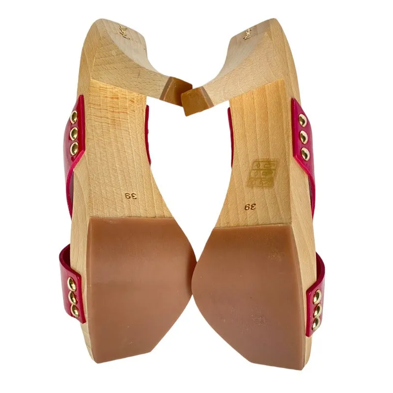 NEW YVES SAINT LAURENT Rive Gauche Pink Patent Leather Lolita Slides Mules, 39