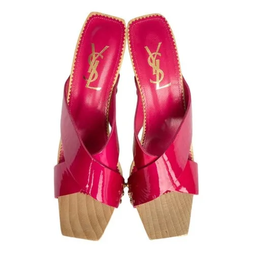 NEW YVES SAINT LAURENT Rive Gauche Pink Patent Leather Lolita Slides Mules, 39