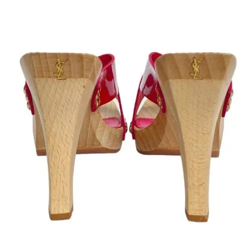NEW YVES SAINT LAURENT Rive Gauche Pink Patent Leather Lolita Slides Mules, 39