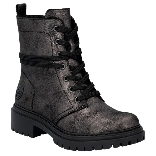 Rieker Ladies Lace-Up Ankle Boots - 72675-00 - Grey
