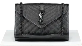 Saint Laurent Black Envelope Small Quilted Textured-leather Shoulder Bag