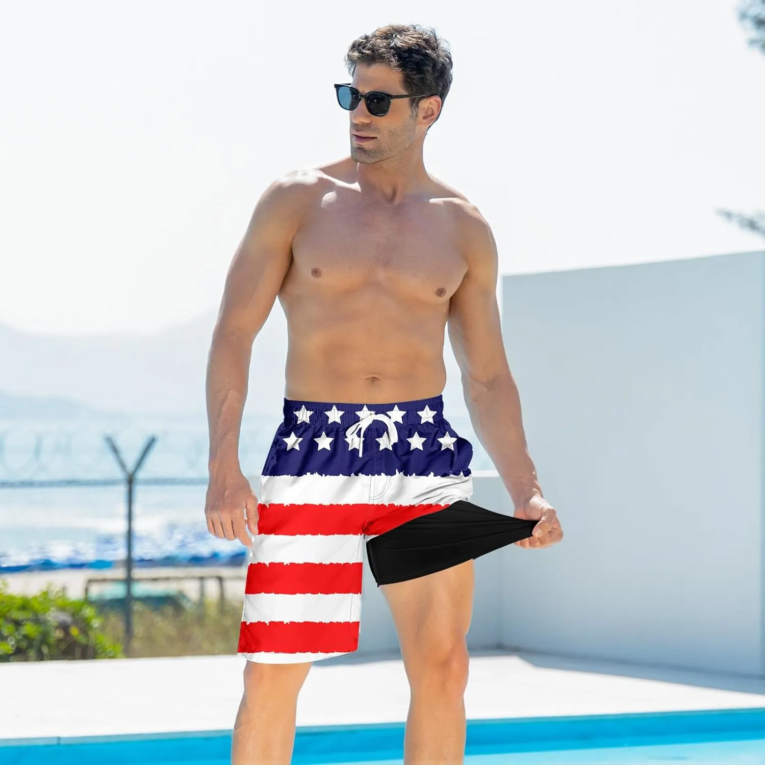 TUONROAD Mens Swim Trunks with Compression Liner 2 in 1 Board Shorts 9 Inch Quick Dry Swimming Trunks with Pockets