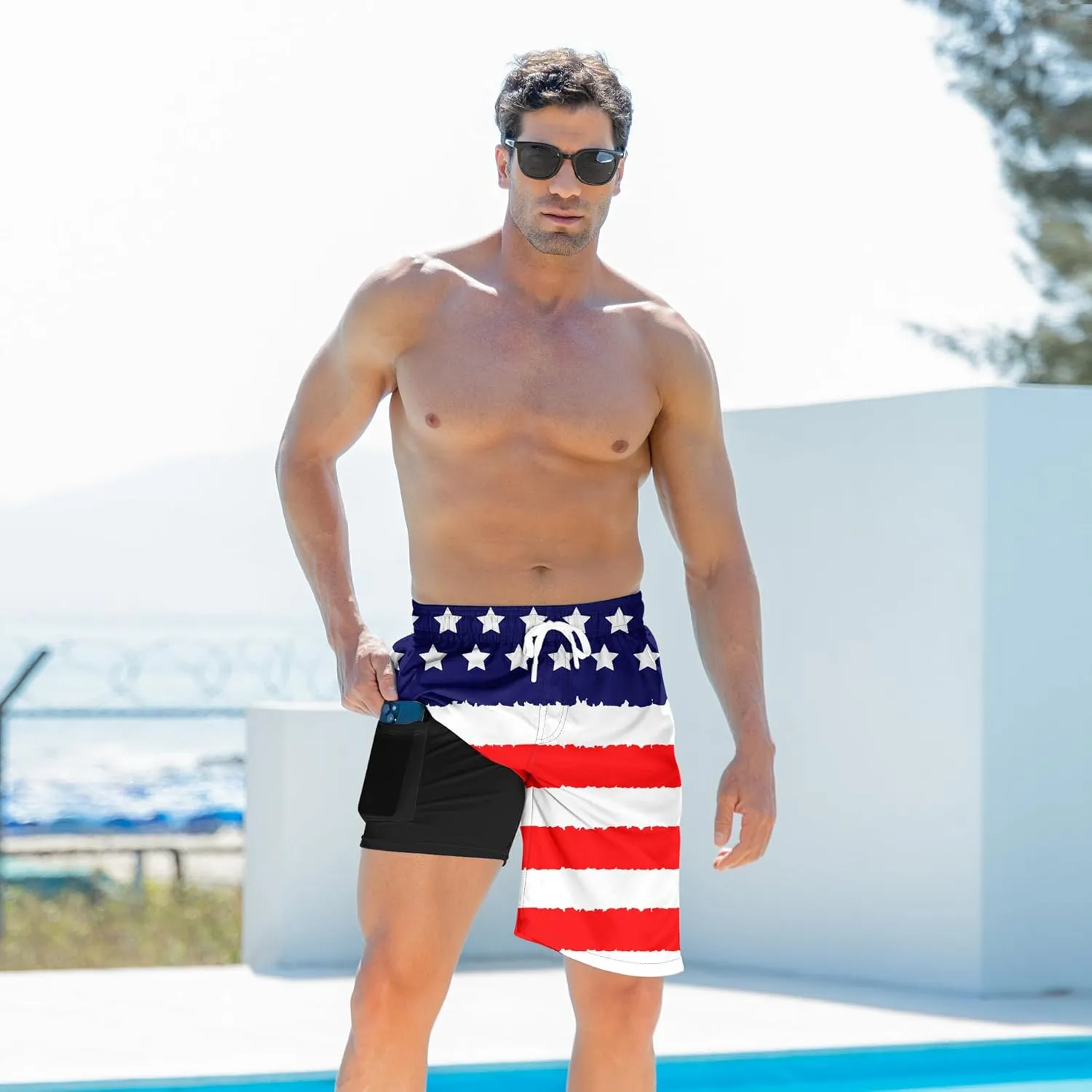 TUONROAD Mens Swim Trunks with Compression Liner 2 in 1 Board Shorts 9 Inch Quick Dry Swimming Trunks with Pockets