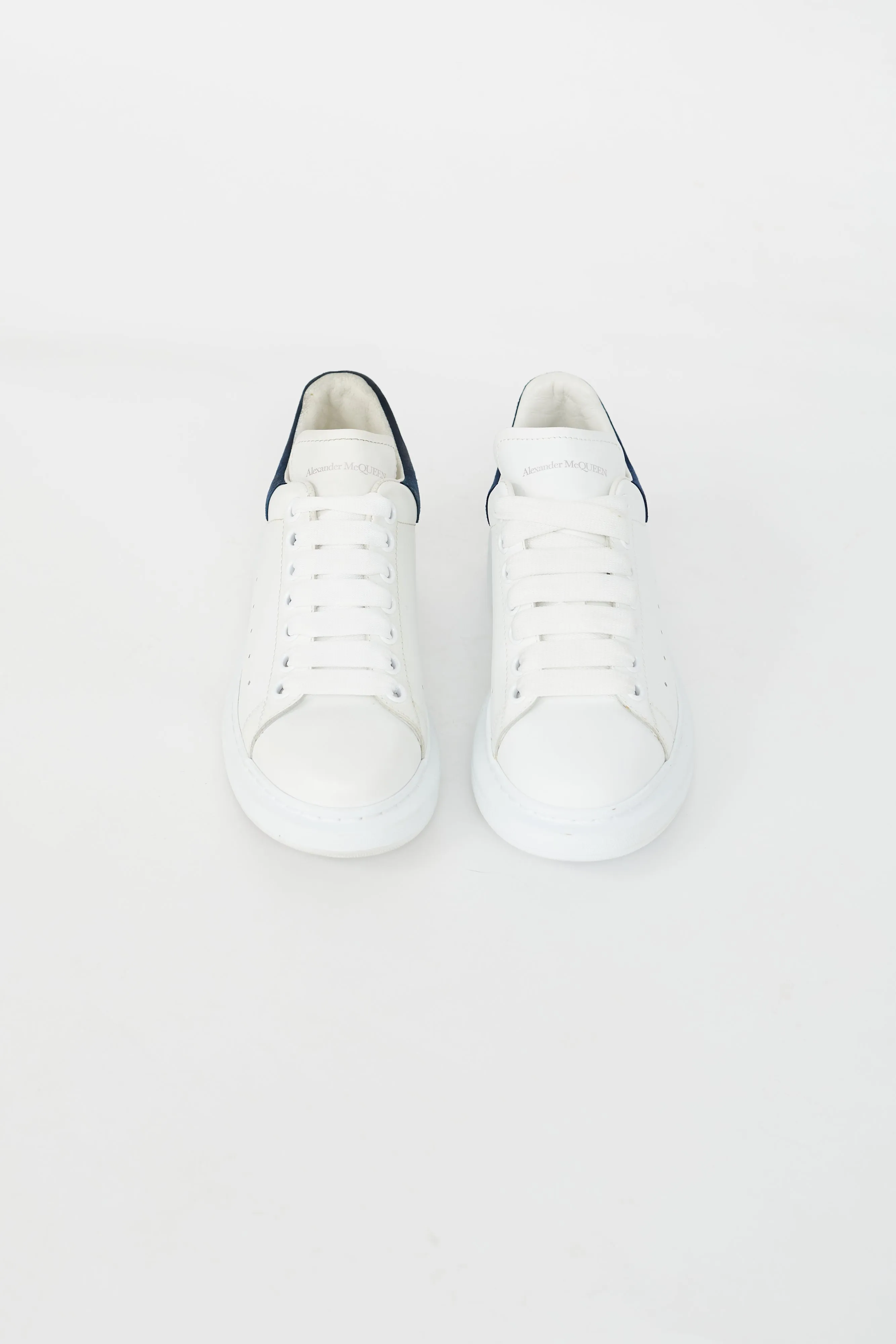White and Blue Leather Oversized Sneakers