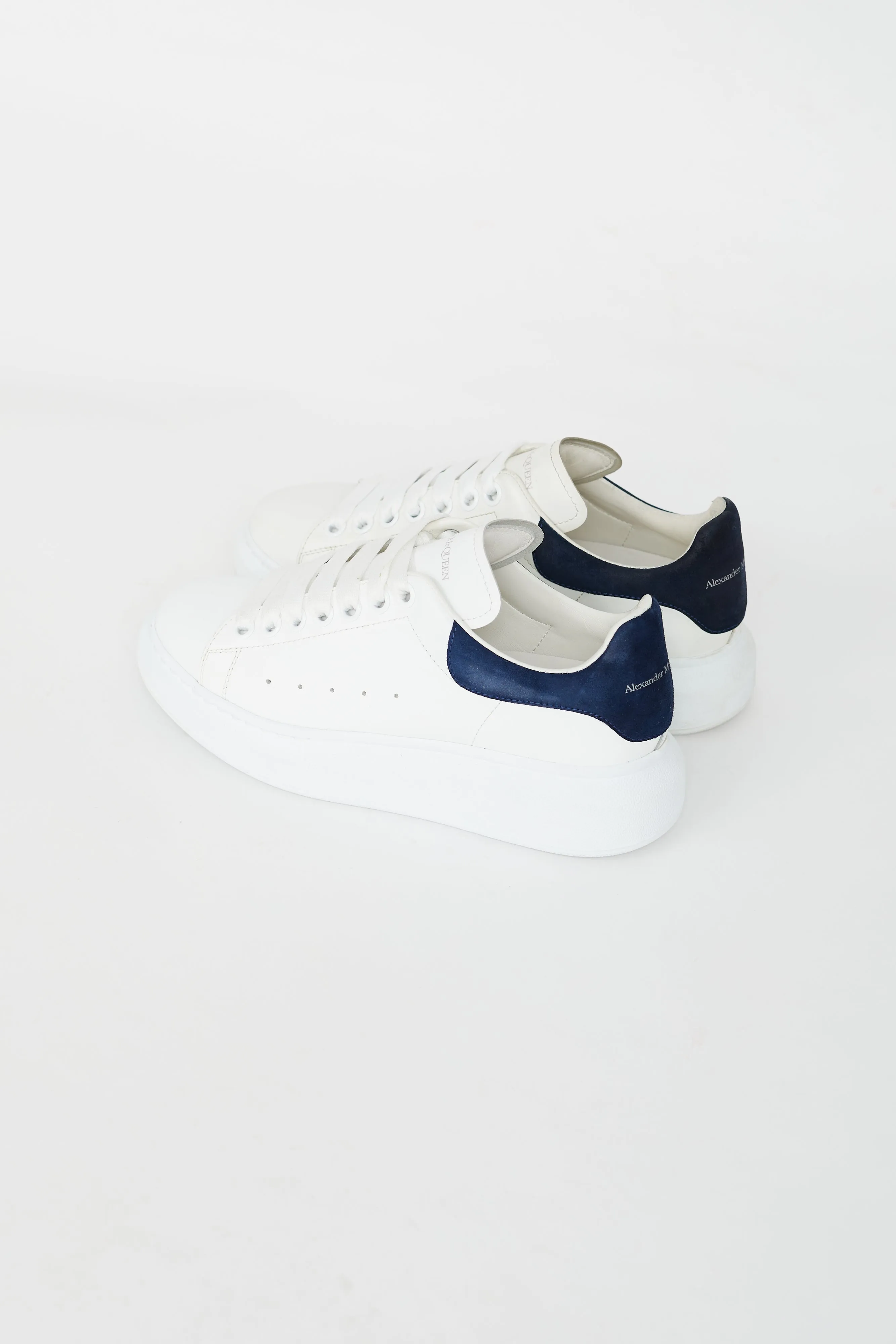 White and Blue Leather Oversized Sneakers