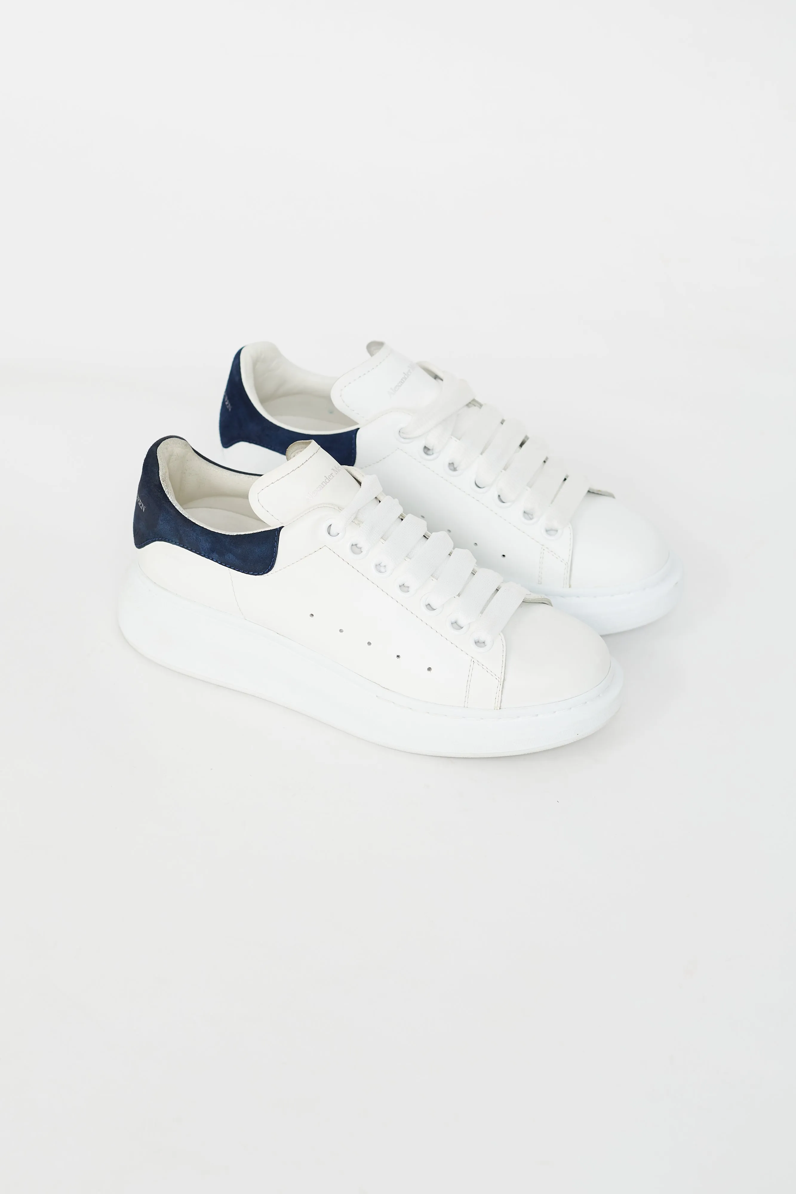 White and Blue Leather Oversized Sneakers