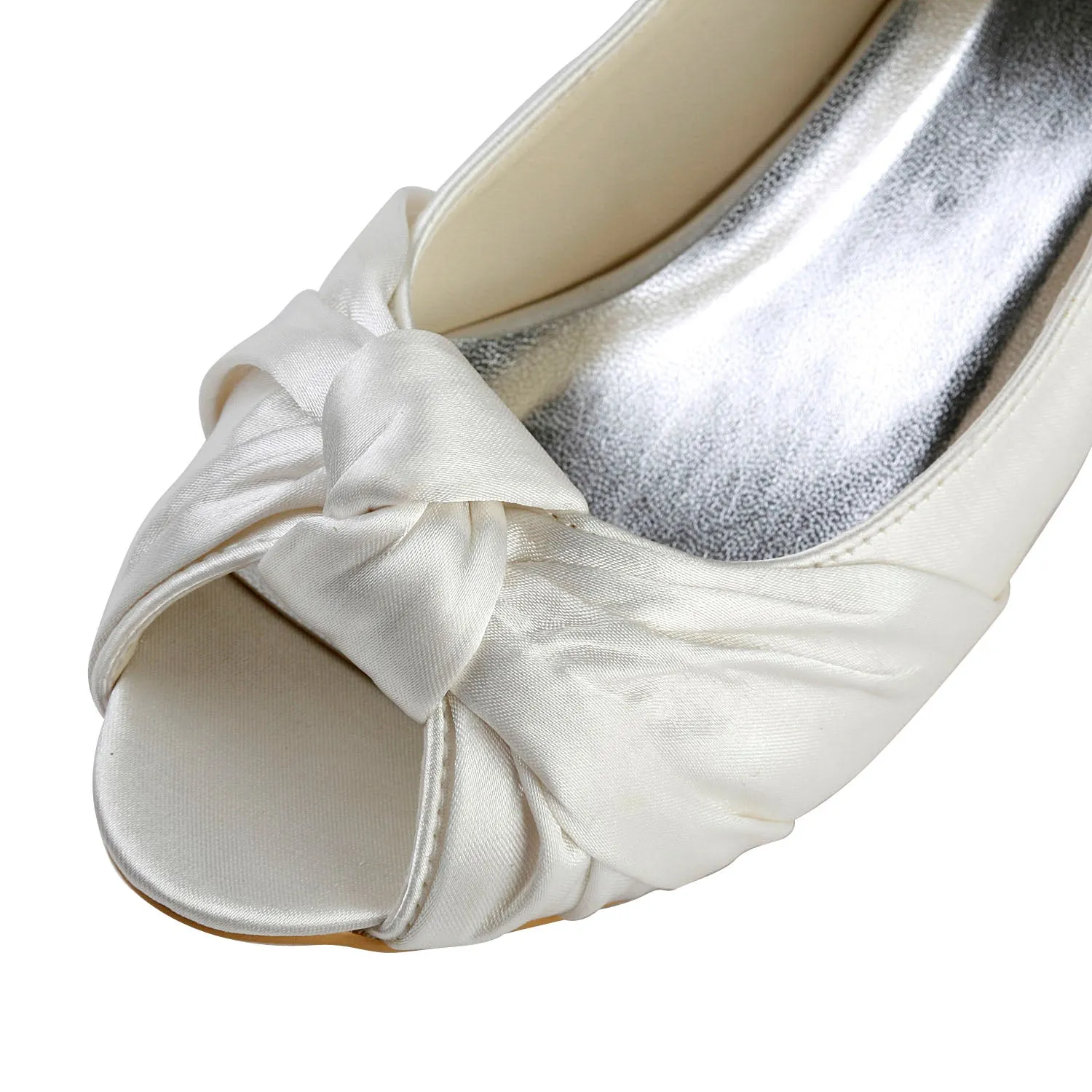 Women's Bridal Shoes Peep Toe 1.5" Low Heel Satin Pumps Knot Wedding Shoes