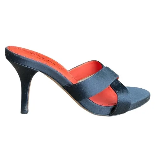 YVES SAINT LAURENT Rive Gauche Black Satin Criss Cross Slide Sandals, Size 37