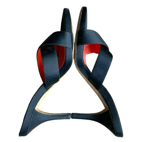 YVES SAINT LAURENT Rive Gauche Black Satin Criss Cross Slide Sandals, Size 37