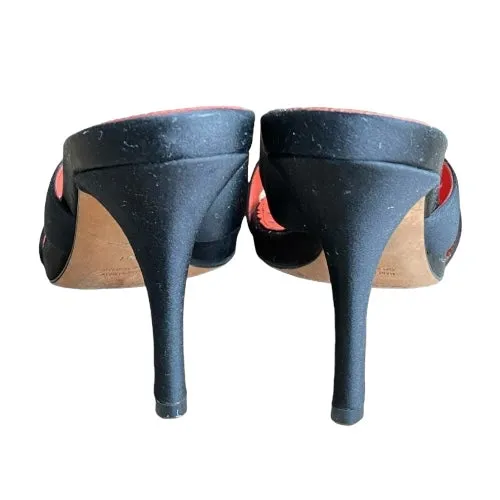 YVES SAINT LAURENT Rive Gauche Black Satin Criss Cross Slide Sandals, Size 37