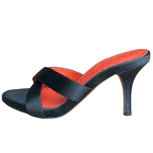 YVES SAINT LAURENT Rive Gauche Black Satin Criss Cross Slide Sandals, Size 37