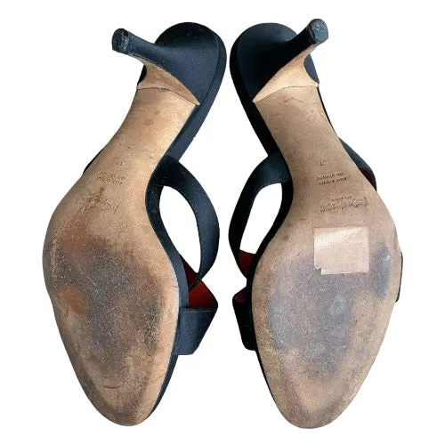 YVES SAINT LAURENT Rive Gauche Black Satin Criss Cross Slide Sandals, Size 37